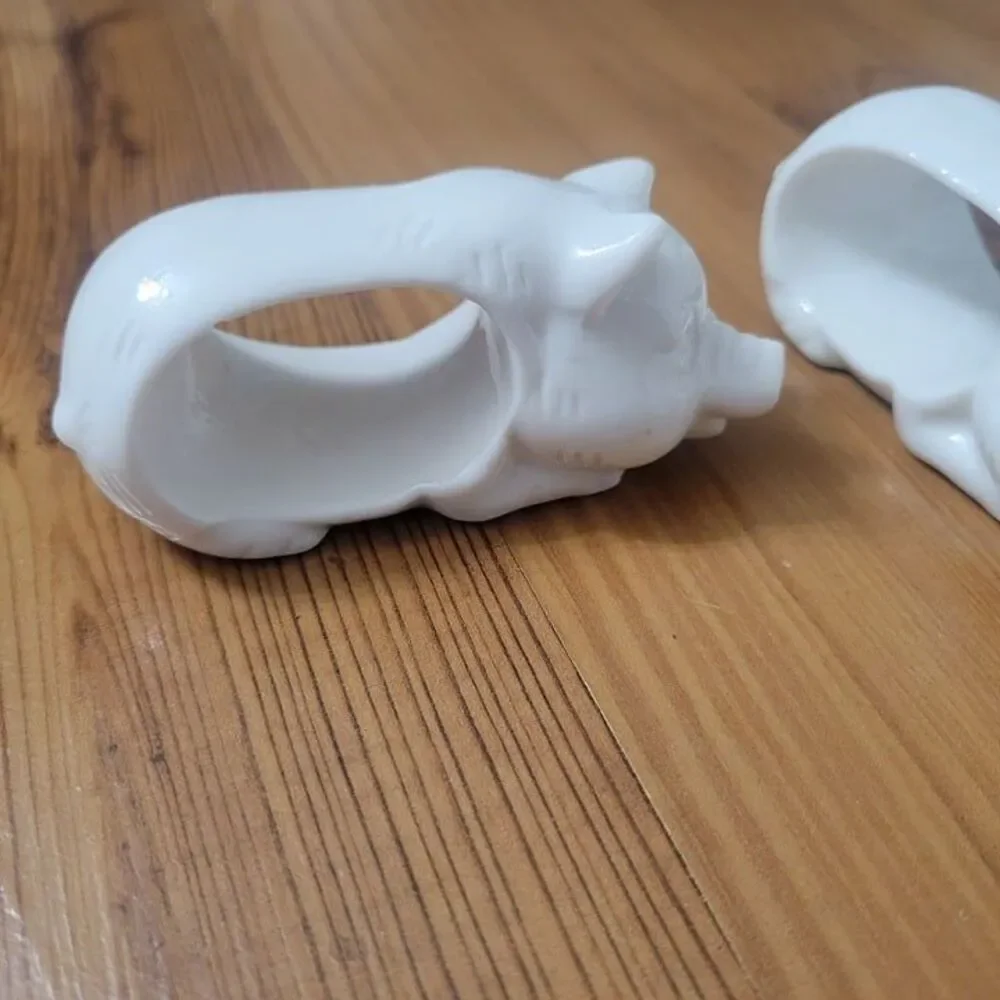Vintage White Ceramic Pig Napkin Rings - Two